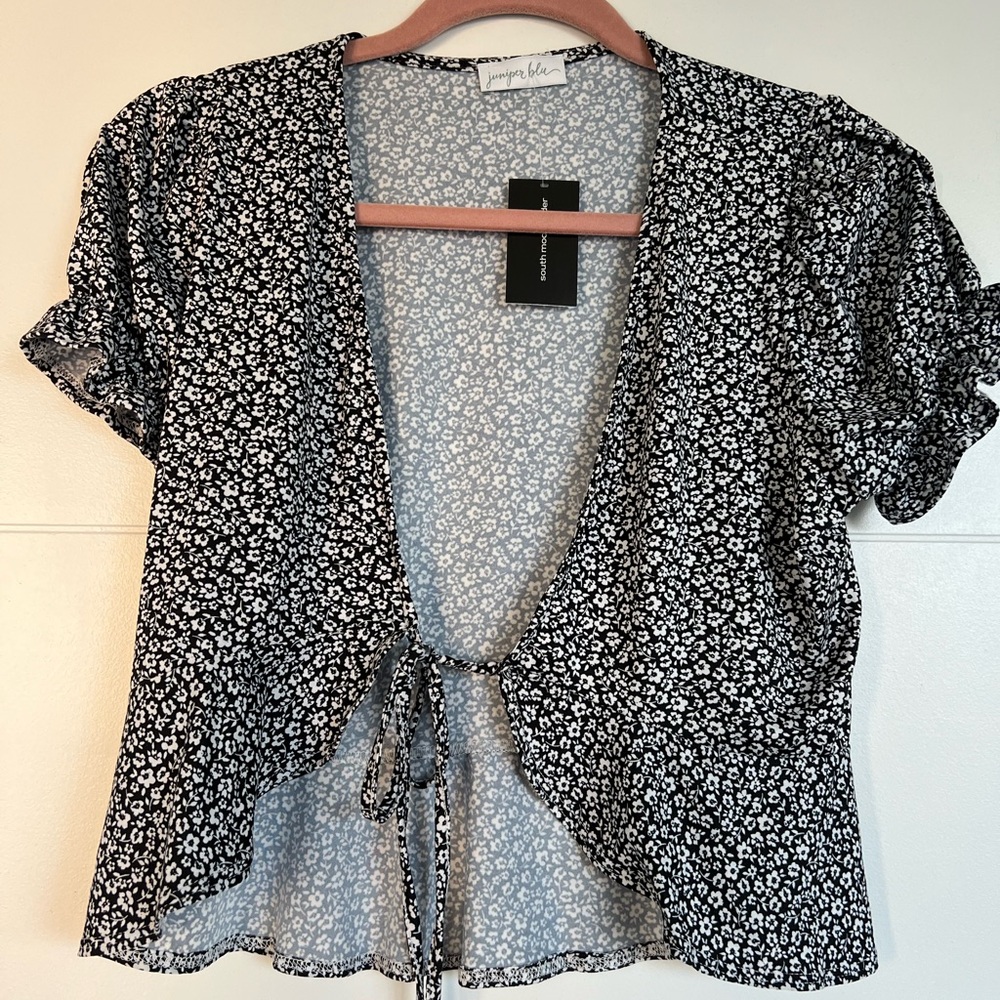 Dark Blue and White Floral Women Top